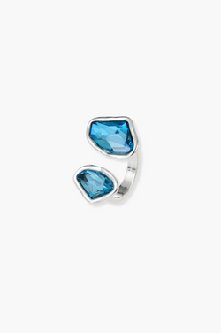 Santorini Blue Adjustable Ring | Silver-Gold