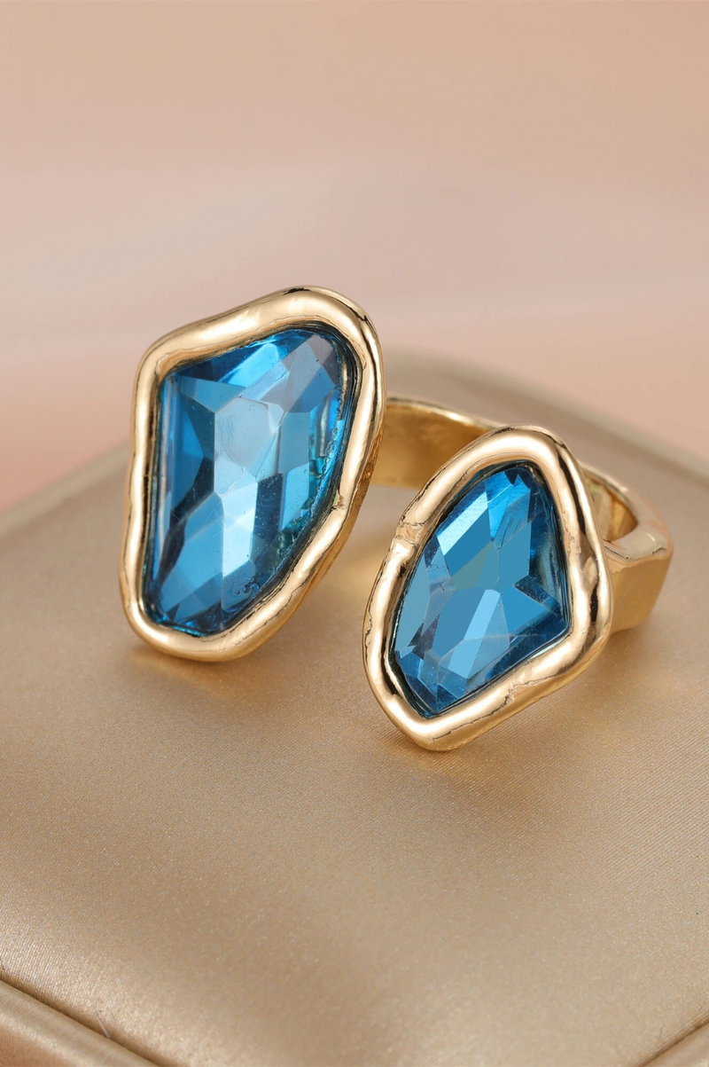 Santorini Blue Adjustable Ring | Silver-Gold