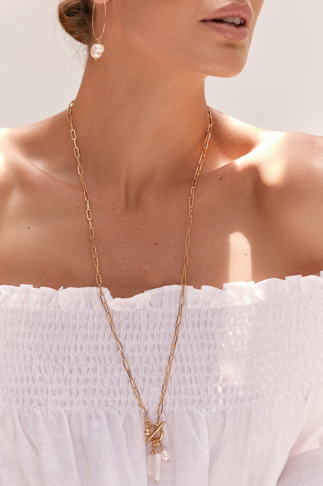 Brody Pearl Charm Necklace | Gold