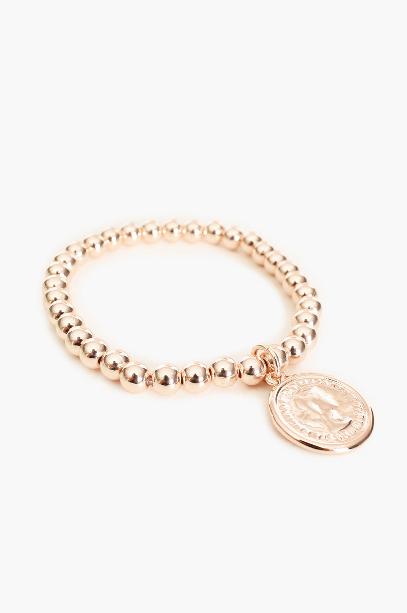 Coin & Bead Bracelet | Rose Gold