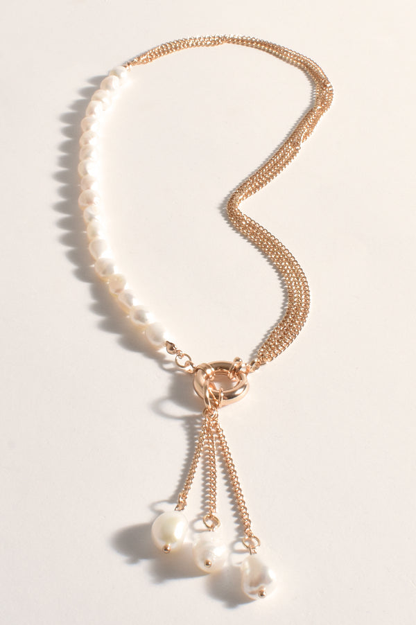 Sydney Pearl Tassel Necklace | Gold