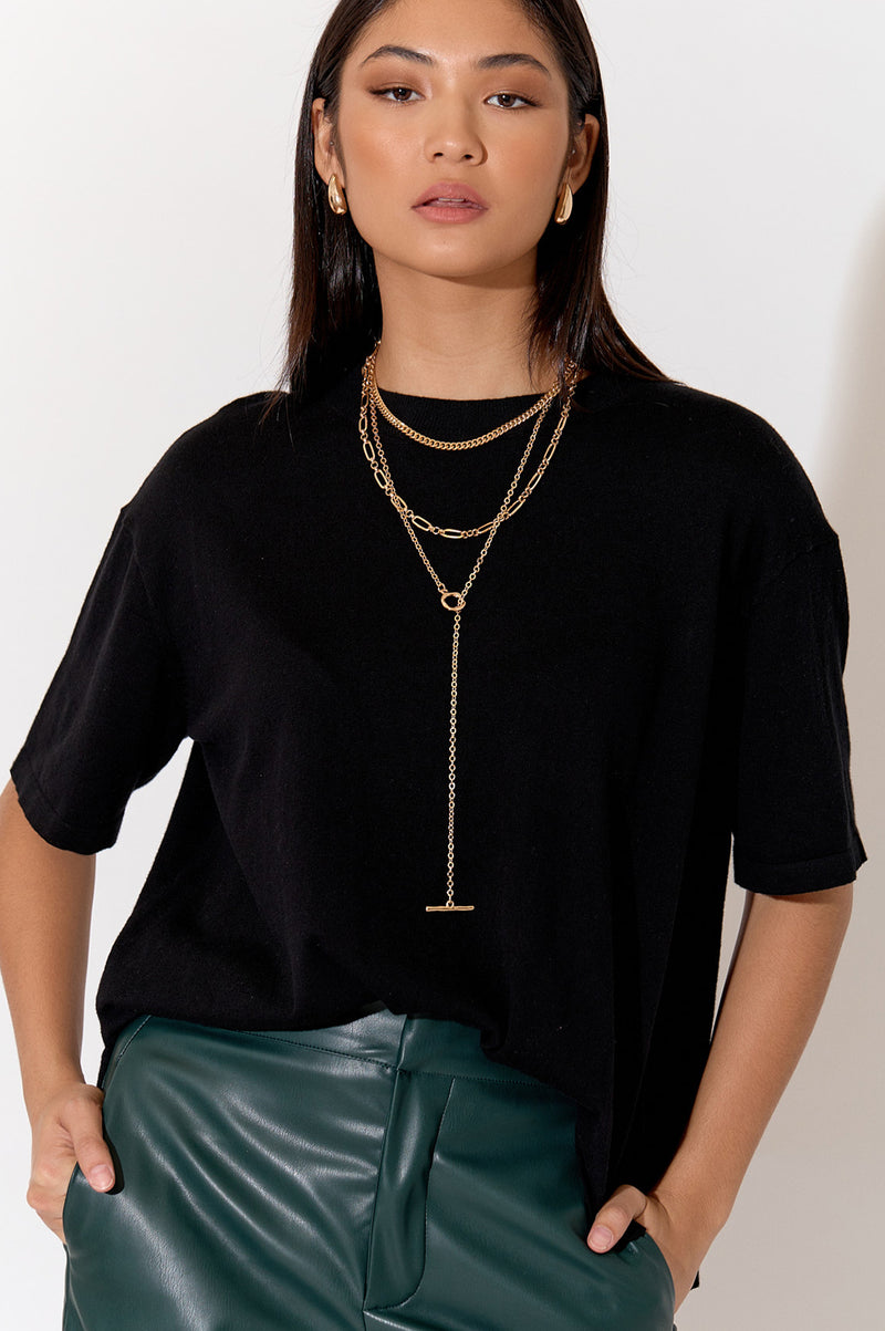 Bardot 3 Layer Fob Necklace | Gold