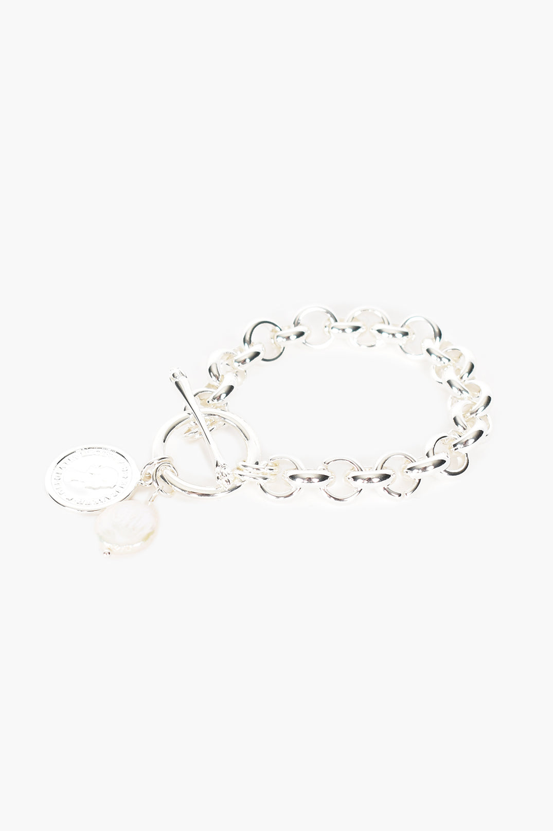 Silver Coin & Pearl Fob Bracelet