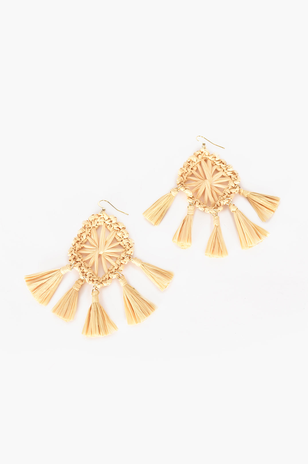 Earrings Raffia Diamond Tassel Drop (Camel)